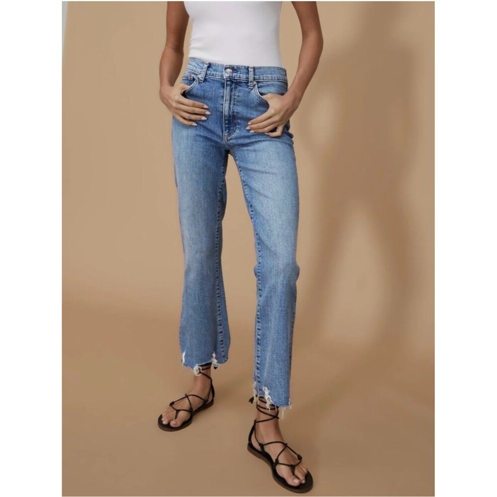 Le Jean Bella Crop Flare Jeans in Beach House Mid-Rise Crop Raw Hem Size 25